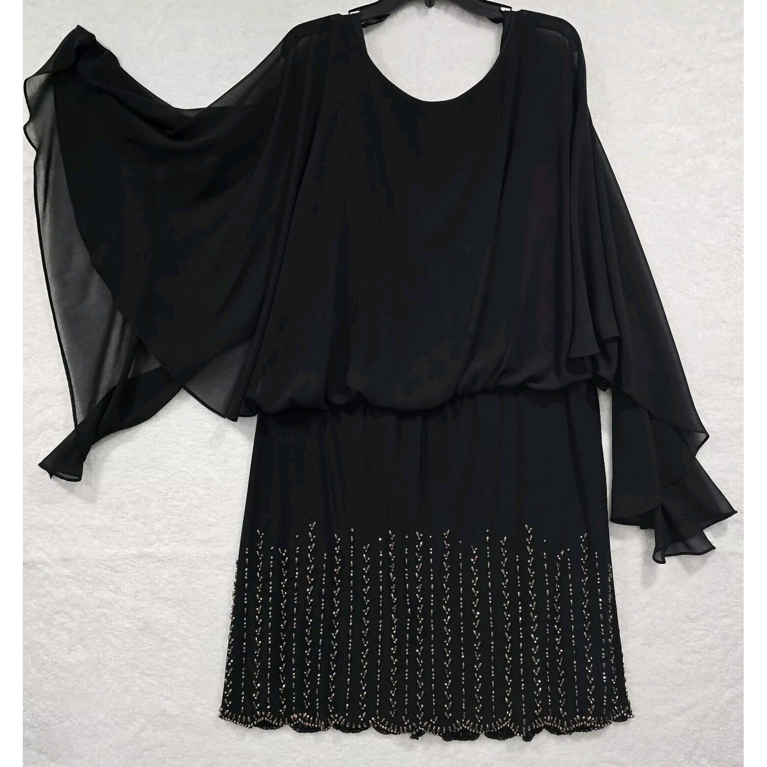 Xscape Evening Dress Women's 20w Black Sheer Overlay Cold Shoulder Beaded Lined